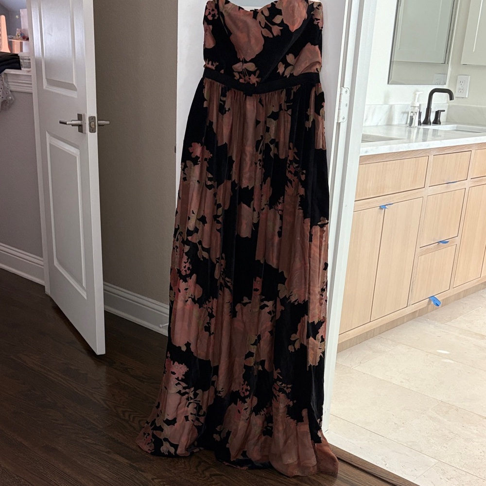 Anthropologie Velvet Floral Strapless Maxi Dress - Erin